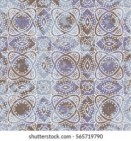 Vector watercolor splashes pattern in retro color. Bold bohemian print for fashion and retro textile design with ethnic and tribal motifs. Seamless vintage grunge background. Brushstrokes and splatter