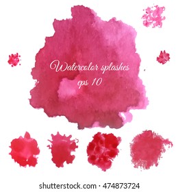 Vector watercolor splashes set. Purple wine abstract blobs, blots design elements isolated on white background