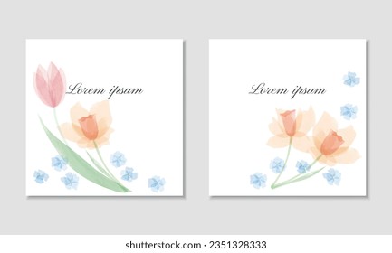 Viereckkartentafel mit Vektorgrafik-Vorlage mit Narzissen, Tulpen und vergessenen Knoten
