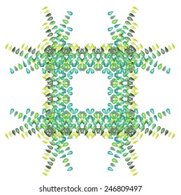Vector watercolor square with colorful drops. Watercolor paint green drops isolated on white background.