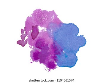  Vector watercolor stain and splash. Colorful illustration of watercolour drops, drips and blots. Blue and pink. Isolated.