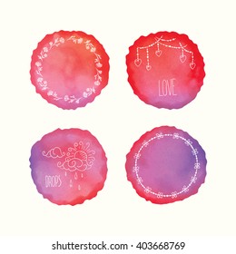 Vector watercolor stains and hand drawn doodle elements. Hand painted circles collection.