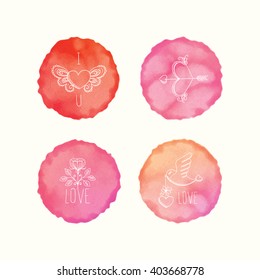 Vector watercolor stains and hand drawn doodle elements. Hand painted circles collection.