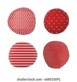 Vector watercolor stains.Red watercolor paint circles vector backgrounds set.Watercolor elements with patterns from drops, triangles, waves and chevron