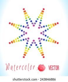 Vector watercolor star with colorful rainbow blobs. Vector  shape  made of watercolor  colorful paint drops.   Watercolor splashes isolated on white background