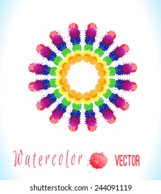 Vector watercolor star with colorful rainbow blobs. Vector  shape  made of watercolor  colorful paint drops.   Watercolor splashes isolated on white background