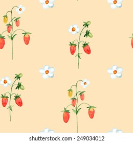 vector watercolor strawberry seamless pattern.  It can be used for wallpaper, fabric design, textile design, cover, wrapping paper, banner, card, background