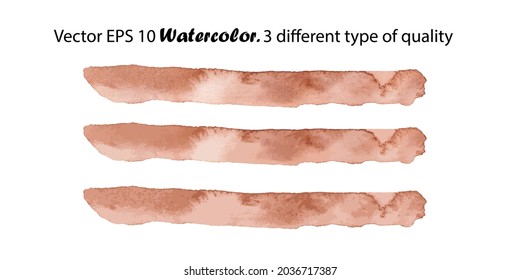 Vector Watercolor Stripes Illustration isolated on white background. Brown Color Brush Stripe in three different type of quality