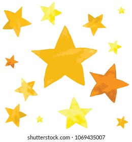 Vector watercolor style illustration of yellow and orange stars pattern set