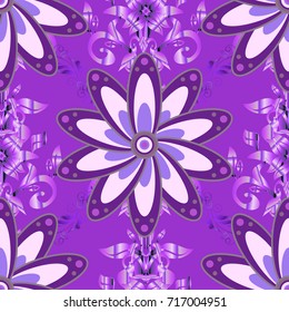 Vector in watercolor style. Seamless spring pattern with violet, neutral and purple Flowers, violet, neutral and purple, little violet, neutral, purple flowers.