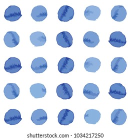 Vector watercolor style splash spot circle blue ink painted pattern set