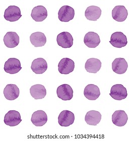 Vector watercolor style splash spot circle purple ink painted pattern set