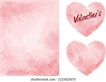 Vector watercolor style texture and heart frame for your gift and wedding invitations. Pink marble and ink splash style. Editable transparent templates made with layers. 