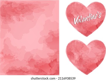 Vector watercolor style texture and heart frame for your gift and wedding invitations. Pink marble and ink splash style. Editable transparent templates made with layers