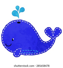 Vector Watercolor Style Whale with Stitching