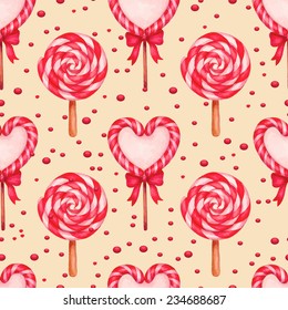 vector watercolor sugar candies . seamless background with lollipop