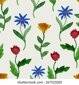 Vector Watercolor Summer Seamless Pattern, fully  editable eps 10 file with clipping mask and seamless pattern in swatch menu