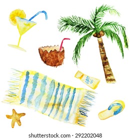Vector watercolor summer set isolated on white background. EPS10