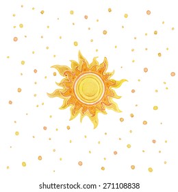 Vector watercolor sun with rays on white background
