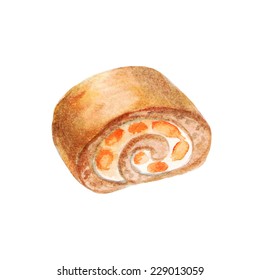 vector watercolor sweet roll. It can be used for card, postcard,  birthday card, menu.