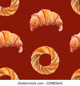 vector watercolor sweets seamless pattern. It can be used for wallpaper, fabric design, textile design, cover, wrapping paper, banner, card, background, menu 