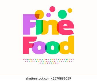 Vector Watercolor template Fine Food. Bright Abstract Minimal style Font. Colorful Alphabet Letters and Numbers set.