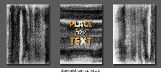 Textura de acuarela vectorial para fondo. Banner de acuarela gris. Tarjetas ilustrativas de acuarela dibujadas a mano, volante, afiche y diseño de portada. Plantilla de conjunto de vectores de arte para el diseño. Pulsaciones de pincel. Papel.