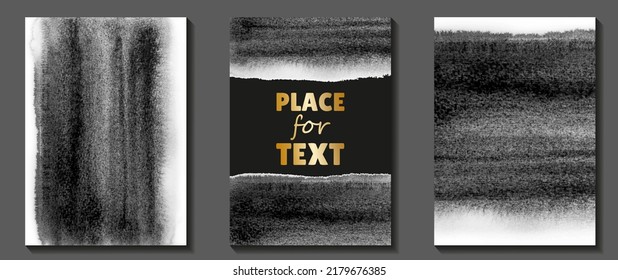 Vector watercolor texture for background. Grey watercolour banner. Hand drawn watercolor illustration cards, flyer, poster, and cover design. Art vector set template for design. Brush strokes. Paper.