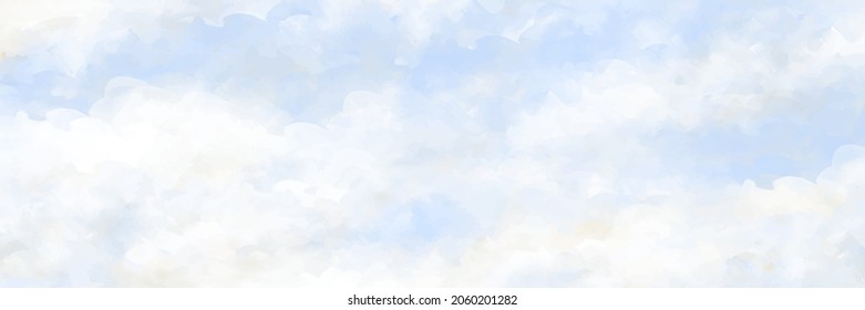 Vector watercolor texture for cards. Hand drawn vector texture. White clouds. Blue sky. Pastel color watercolour banner. Template for design.