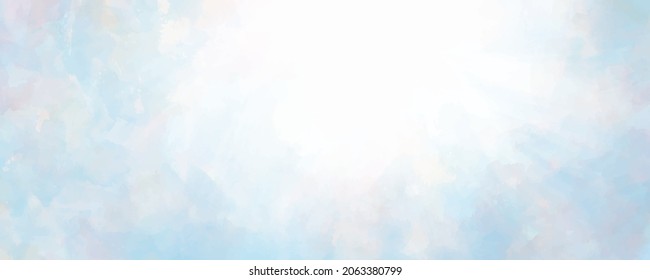 Vector watercolor texture for cards. Hand drawn vector texture. Sky, light, cloud, blue, white. Pastel color watercolour blur banner. Christmas template for design.