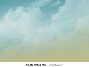 Vector watercolor texture for cards. Hand drawn vector texture. White clouds. Blue sky. Pastel color watercolour banner. Template for design. Old paper.
