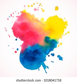 Vektorwasserfarben-Textur. Farbiger Aquarellhintergrund. Vektor künstlerisch rosa, gelb, blau abstrakte Blot. Vektordesign-Elemente. Vintage-Kunsthintergrund. Vektor Aquarell Splash.
