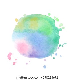 Vector watercolor texture. Colorful watercolor round shape. Splash stain isolated on white background
