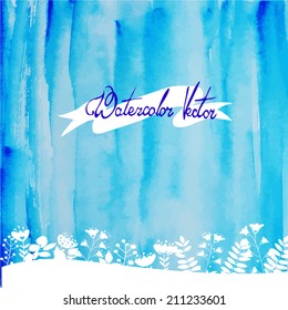 vector watercolor texture in floral ornament in blue