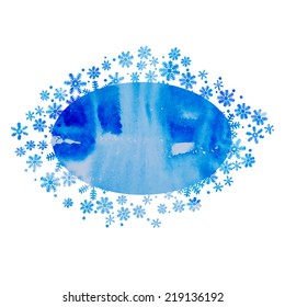 vector watercolor texture and frame of snowflakes in blue 