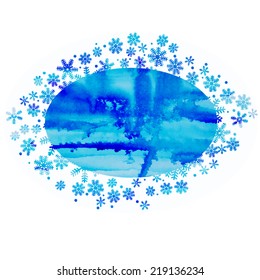 vector watercolor texture and frame of snowflakes in blue 