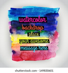 Vector watercolor texture. Grunge paper template. Wet paper. Blobs, stain, paints blot.  Backdrop for scrapbook elements with space for text message.