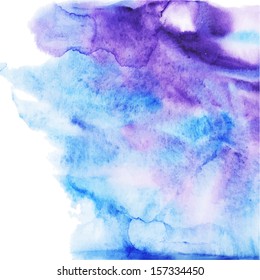 Vector watercolor texture. Grunge paper template. Wet paper. Blobs, stain, paints blot. Ocean water or sky, maritime theme. Backdrop for scrapbook elements with space for text. Banner.