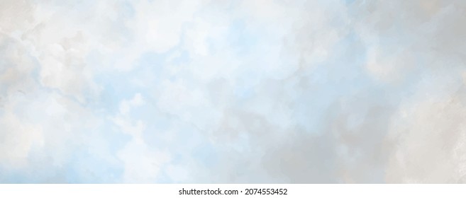 Vector watercolor texture. Hand drawn vector texture. Sky, light, clouds, blue, white. Brushstrokes. Pastel color watercolour blur banner for design. Christmas template for poster, cards and cover.