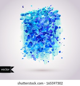 Vector watercolor texture. Watercolor spray background, paper template. Wet paper. Blobs, stain, paints blot. Composition for scrapbook elements. Brushstrokes. Banner.