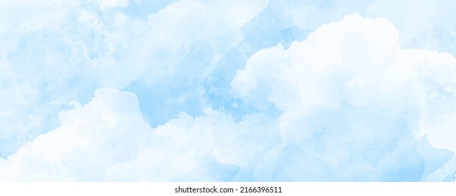 Vector watercolor texture with white clouds and blue sky for cards. Hand drawn vector texture. Heaven. Summer watercolour banner. Template for design.