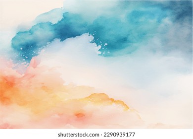 Vector watercolor texture with white clouds and sky for cards. Hand drawn vector texture. Heaven. Summer watercolour banner. Template for design.