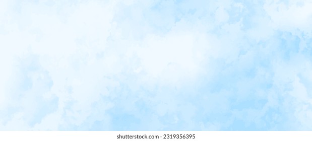 Vector watercolor texture with white clouds and blue sky for cards. Hand drawn vector texture. Heaven. Summer watercolour banner. Template for design.