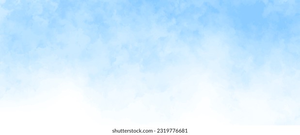 Vector watercolor texture with white clouds and blue sky for cards. Hand drawn vector texture. Heaven. Summer watercolour banner. Template for design.