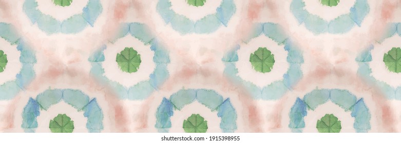 Vector Watercolor. Tie Dye Boho. Watercolor Brush Dyed Texture. Circle Dye Pastel Print. Green Blue Seamless Watercolor Tie Dye Circle. Abstract Watercolor Circle Repeat. Vector Watercolour Background