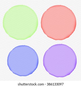 Vector watercolor transparent circles. Made using gradient mesh. Canvas texture. Red. Purple. Blue. Green. Lime. 
