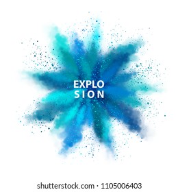 Vector Watercolor Transparent Splash Over White Background. Abstract Explosion Of Blue Colored Powder