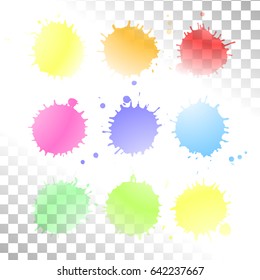Vector watercolor transparent stain. Rainbow set. Ink blots. Paint spots