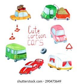 vector watercolor transport set. It can be used for card, postcard, cover, invitation, birthday card.