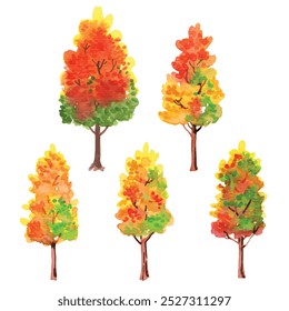 Vector watercolor of tree isolated on transparent background.